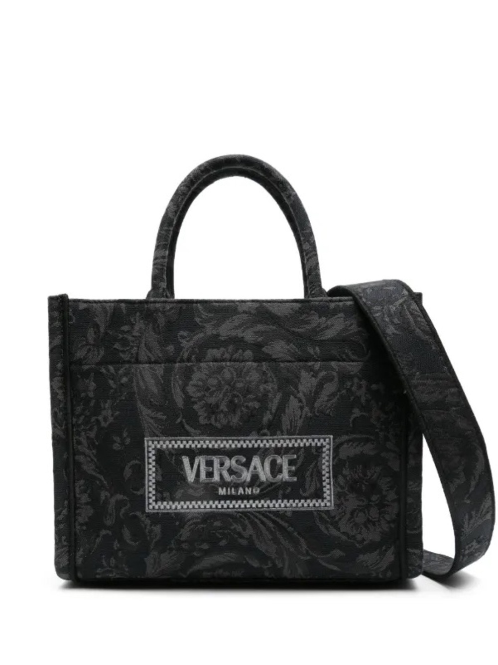 NWT Versace Small Barocco Athena Black Floral Tote Bag with Removable Strap